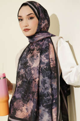 Galaksi Desen Lina Şal Siyah Mor - Başörtüsü