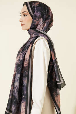Galaksi Desen Lina Şal Siyah Mor - Başörtüsü
