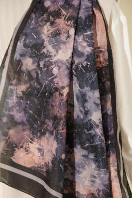 Galaksi Desen Lina Şal Siyah Mor - Başörtüsü