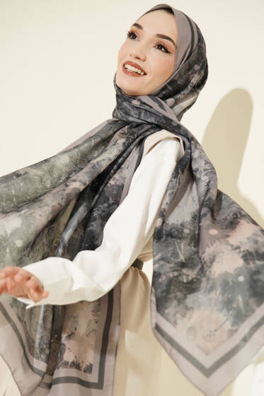 Galaksi Desen Lina Şal Taş Gri - Başörtüsü