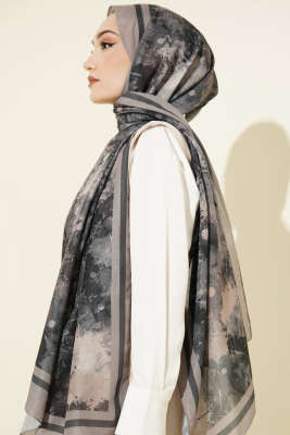 Galaksi Desen Lina Şal Taş Gri - Başörtüsü