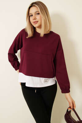 Garnili Armalı Loyşa Sweatshirt Bordo - Kadın Giyim Modelleri