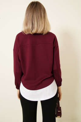 Garnili Armalı Loyşa Sweatshirt Bordo - Kadın Giyim Modelleri