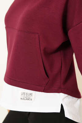 Garnili Armalı Loyşa Sweatshirt Bordo - Kadın Giyim Modelleri