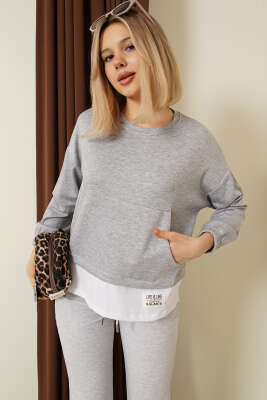 Garnili Armalı Loyşa Sweatshirt Gri - Kadın Giyim Modelleri