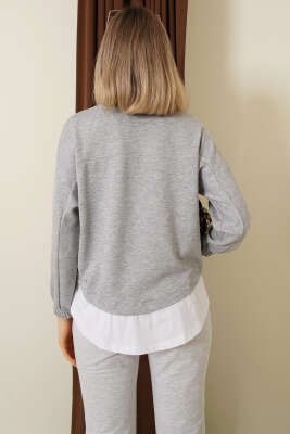 Garnili Armalı Loyşa Sweatshirt Gri - Kadın Giyim Modelleri