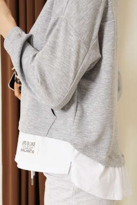 Garnili Armalı Loyşa Sweatshirt Gri - Kadın Giyim Modelleri