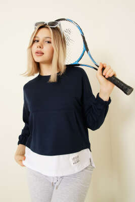 Garnili Armalı Loyşa Sweatshirt Lacivert - DİVON