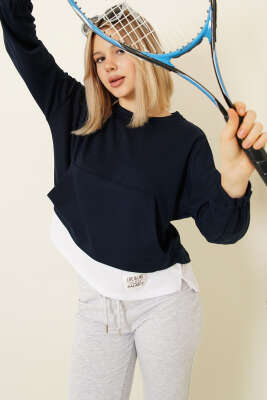 Garnili Armalı Loyşa Sweatshirt Lacivert - Kadın Giyim Modelleri