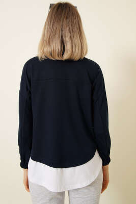 Garnili Armalı Loyşa Sweatshirt Lacivert - Kadın Giyim Modelleri