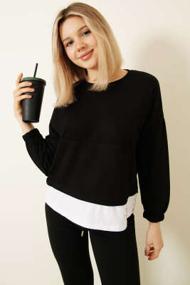 Garnili Armalı Loyşa Sweatshirt Siyah - Kadın Giyim Modelleri