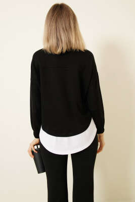 Garnili Armalı Loyşa Sweatshirt Siyah - Kadın Giyim Modelleri