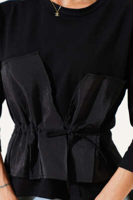 Garnili Bağlama Detaylı Bluz Siyah - Kadın Giyim Modelleri