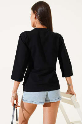 Garnili Bağlama Detaylı Bluz Siyah - Kadın Giyim Modelleri