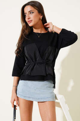 Garnili Bağlama Detaylı Bluz Siyah - Kadın Giyim Modelleri