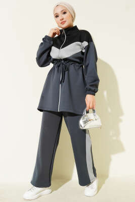 Garnili Bel Tünelli Scuba İkili Takım Füme - NESSİA