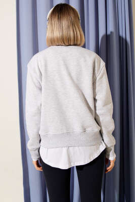 Garnili Bisiklet Yaka Sweatshirt Gri - Kadın Giyim Modelleri