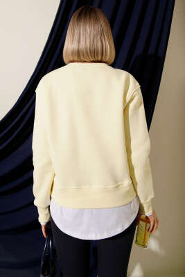 Garnili Bisiklet Yaka Sweatshirt Sarı - Kadın Giyim Modelleri