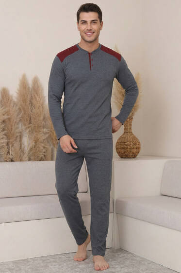 Garnili Büyük Beden Erkek Pijama Takımı Füme - Pijama