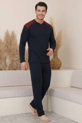 Garnili Büyük Beden Erkek Pijama Takımı Lacivert Bordo - GLİSA