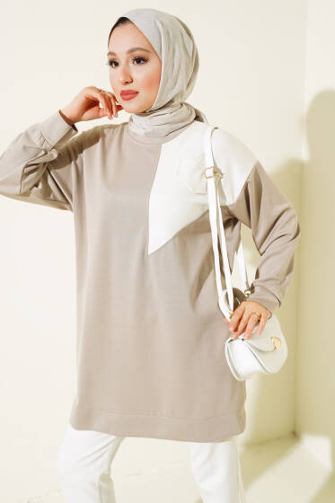 Garnili Cep Detaylı Tunik Bej - Tunik
