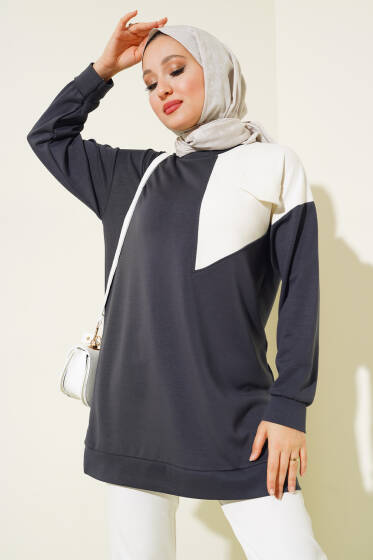 Garnili Cep Detaylı Tunik Füme - Tunik