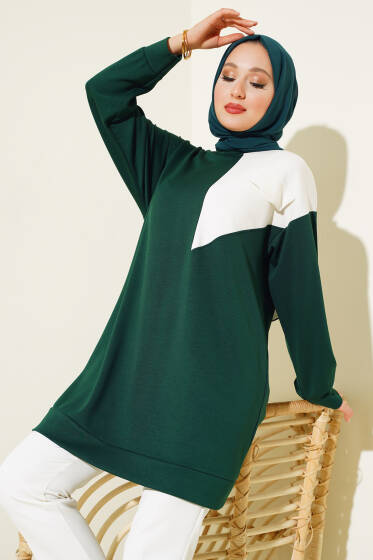 Garnili Cep Detaylı Tunik Zümrüt - Tunik
