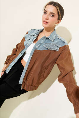 Garnili Cep Kapaklı Bomber Ceket Kahve - LEVURE