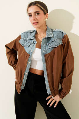 Garnili Cep Kapaklı Bomber Ceket Kahve - Kadın Giyim Modelleri