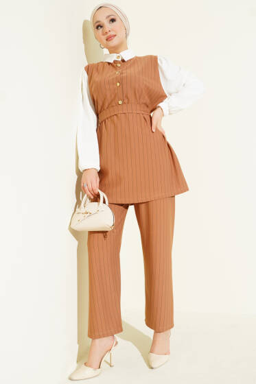 Garnili Çizgili İkili Takım Camel - İkili Takım