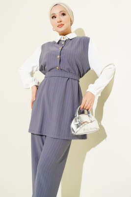 Garnili Çizgili İkili Takım Kayrak Grisi - İkili Takım