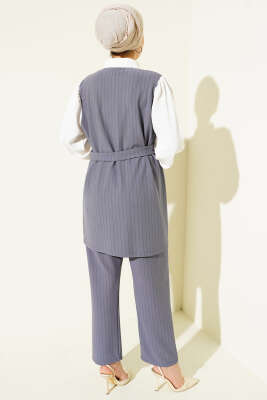 Garnili Çizgili İkili Takım Kayrak Grisi - İkili Takım