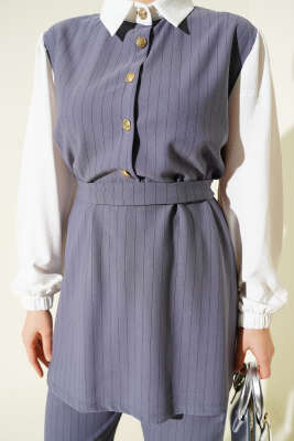 Garnili Çizgili İkili Takım Kayrak Grisi - İkili Takım