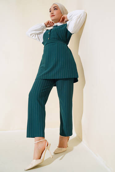 Garnili Çizgili İkili Takım Zümrüt - İkili Takım