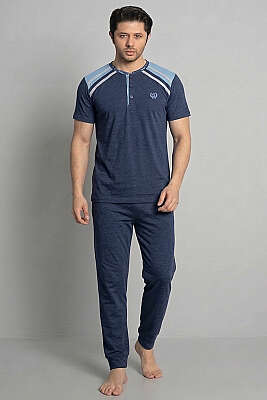 Garnili Düğmeli Kısa Kol Erkek Pijama Takımı Parlement 