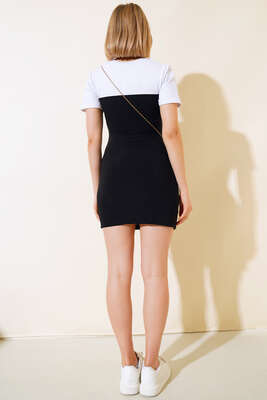 Garnili Elbise Siyah Beyaz - Kadın Giyim Modelleri