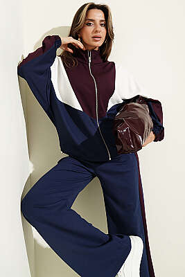 Garnili Fermuar Detaylı İkili Takım Mürdüm - HELLIE