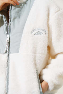 Garnili Fermuarlı Peluş Mont Gri - Kadın Giyim Modelleri