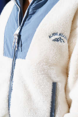 Garnili Fermuarlı Peluş Mont Mavi - Kadın Giyim Modelleri