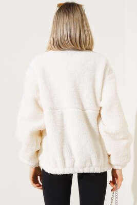 Garnili Fermuarlı Peluş Mont Oranj - Kadın Giyim Modelleri