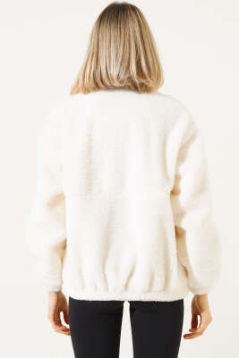 Garnili Fermuarlı Peluş Mont Siyah - Kadın Giyim Modelleri