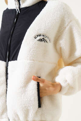 Garnili Fermuarlı Peluş Mont Siyah - Kadın Giyim Modelleri