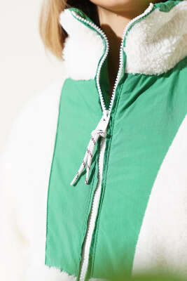 Garnili Fermuarlı Peluş Mont Yeşil - Kadın Giyim Modelleri