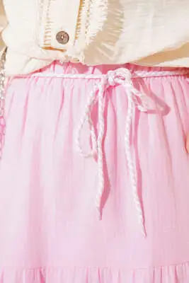 Garnili İp Kuşaklı Etek Pembe - Etek
