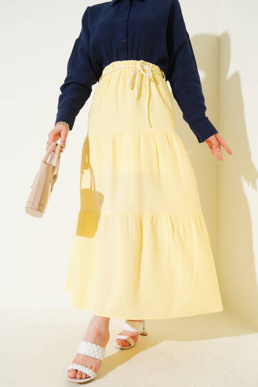 Garnili İp Kuşaklı Etek Sarı - Etek