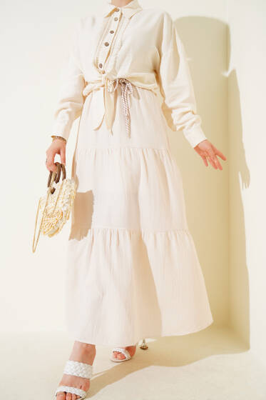 Garnili İp Kuşaklı Etek Taş - Etek