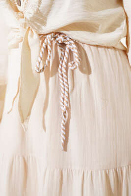 Garnili İp Kuşaklı Etek Taş - Uzun Etek