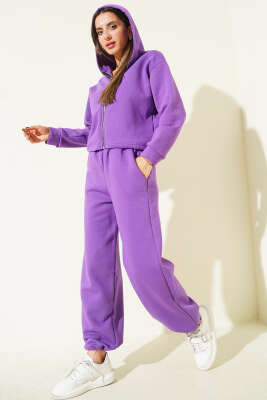 Garnili Kapüşonlu İkili Takım Menekşe - CALİENTE