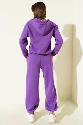 Garnili Kapüşonlu İkili Takım Menekşe - Kadın Giyim Modelleri