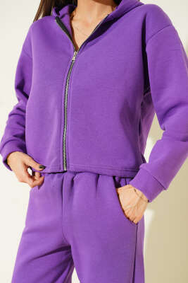 Garnili Kapüşonlu İkili Takım Menekşe - Kadın Giyim Modelleri